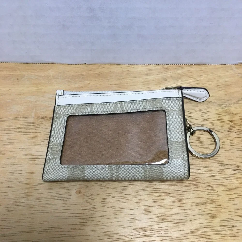 COACH Khaki And Cream White Wallet Card Case ID Window, Key Ring, Exc Con Logo